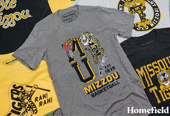 Vintage Mizzou designs on t-shirts